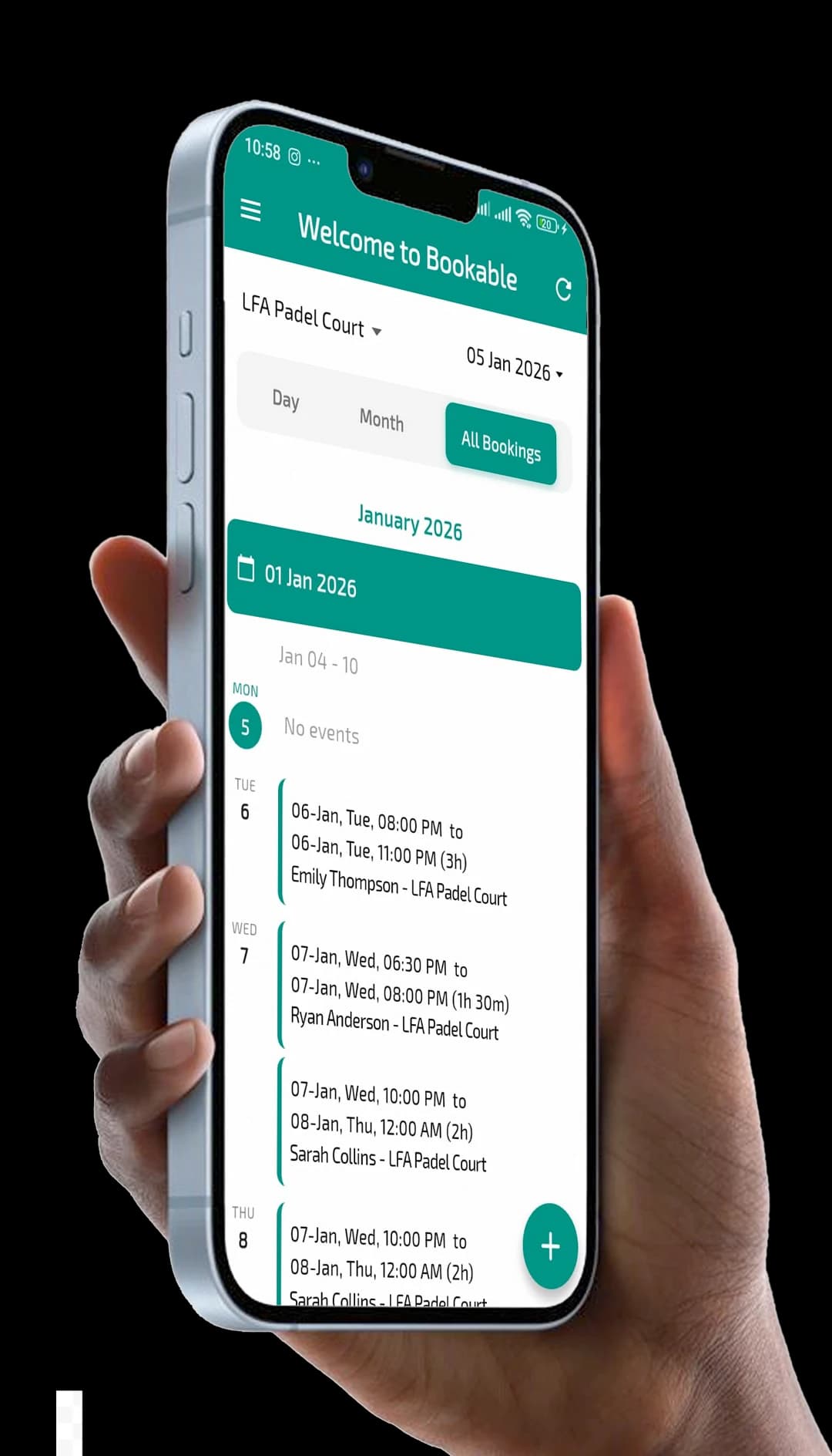 Bookable app on mobile