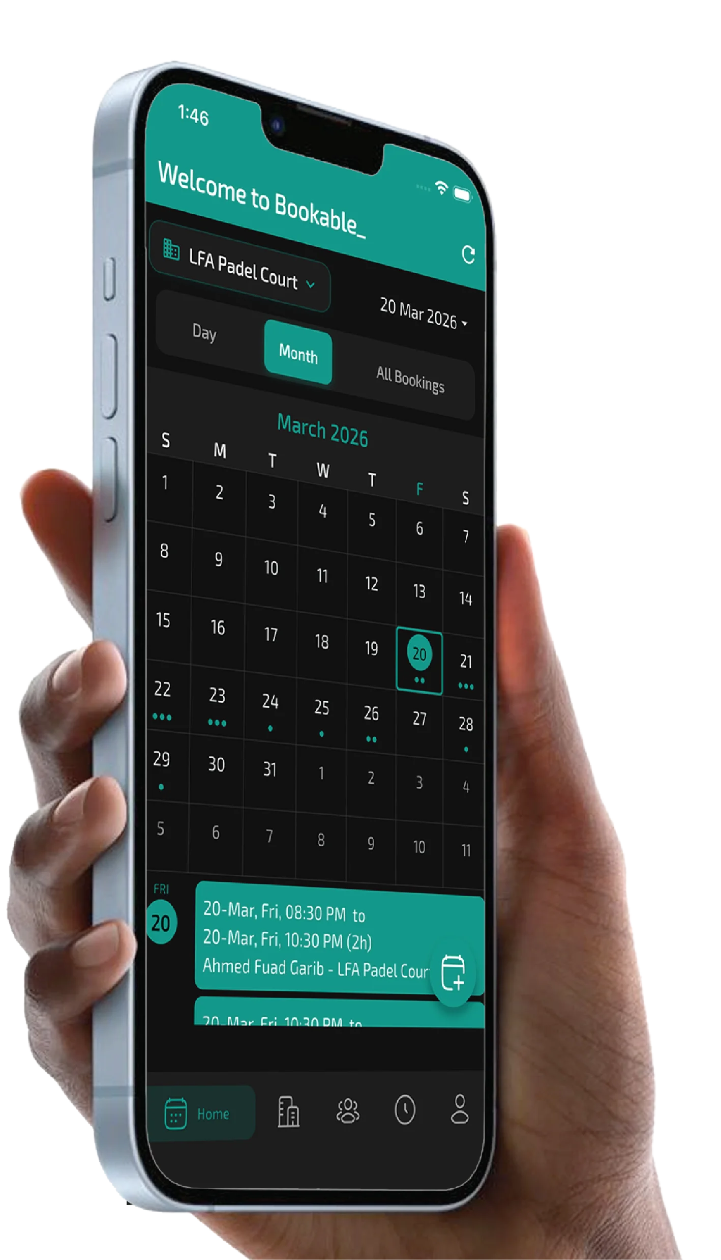 Bookable app showing real-time booking calendar